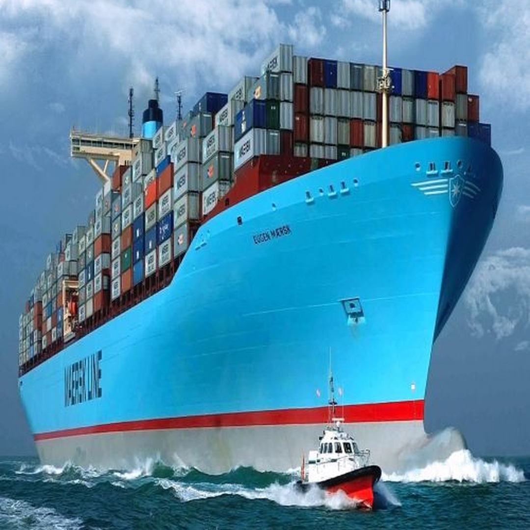 Container ship representing the global marine shipping industry and ship spare parts supply.