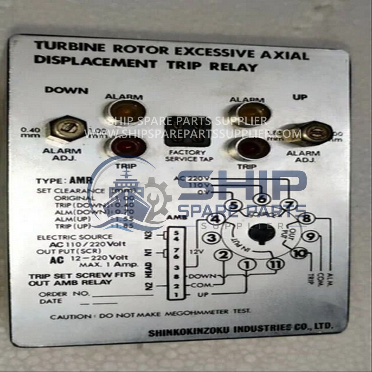 Shinko AMR Turbine Rotor Excessive Axial Displacement Trip Relay Used Shinko AMR Turbine Rotor Excessive Axial Displacement Trip Relay